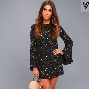 Celestial Black Star Print Bell Sleeve Shift Dress